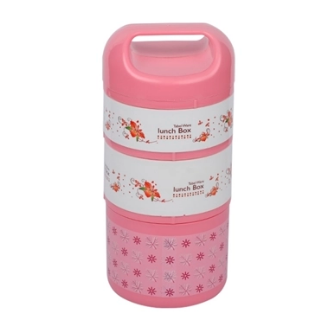 Round Tiffin Box 3 Bati With Handle Light Pink