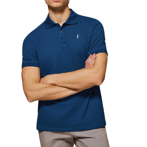 Indigo-Blue Polo Shirt With Three Buttons