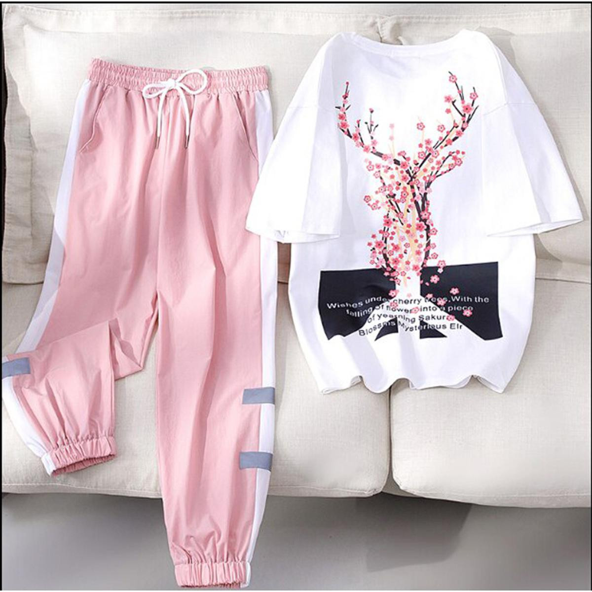 Summer Sports Pants Loose Letter Printed Student 2 Piece Set Women Pants weatpants joggers chain camo pants