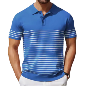 Casual Golf Shirts Short Sleeve Striped Knit Polo Knitted Fabric Digital Printing Print Pattern Shirt