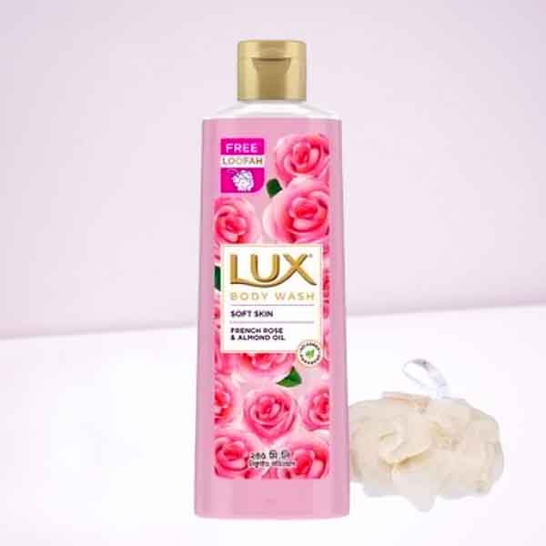 Lux Body Wash French Rose And Almond Oil (Free Loofah)- লাক্স বডি ওয়াশ ফ্রেঞ্চ রোজ এবং বাদাম তেল