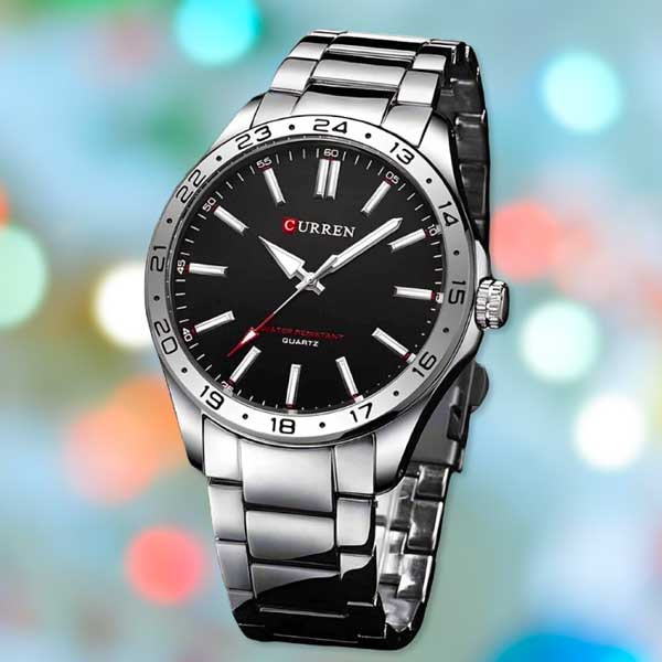 CURREN 8452 Luminous Stainless Steel Quartz Fashion Watch For Men Silver Black Color Watch