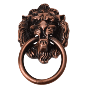 Antique Style Copper Tone Metal Lion Head Shaped Drawer Pull Handle - 2.5"