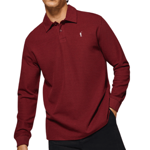 Maroon Long-Sleeve Polo Shirt With Two Buttons