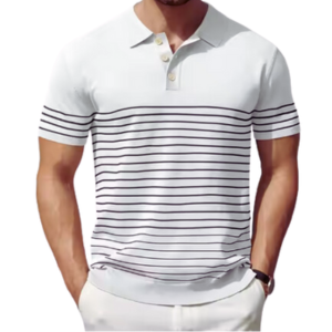 Casual Golf Shirts Short Sleeve Striped Knit Polo Knitted Fabric Digital Printing Print Pattern Shirt