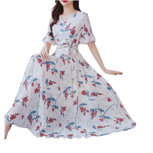 China Linen Printed One Piece Long Gown For Women