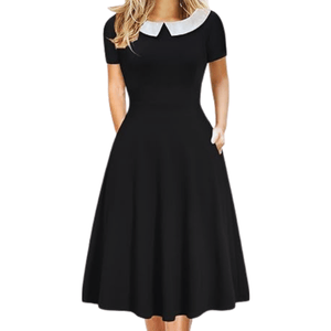 Elegant Vintage Cotton Casual Floral Print Work Party Peter Pan Collar A-Line Dress For Women's