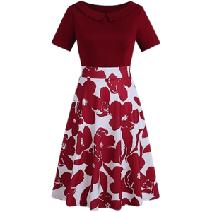 Elegant Vintage Cotton Casual Floral Print Work Party Peter Pan Collar A-Line Dress For Women's