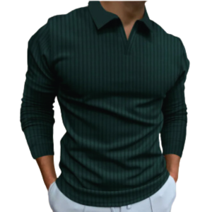 Cross-Border European and American Wish Men's New Foreign Trade Solid Color Long Sleeve V-neck Polo Shirt