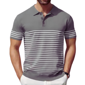 Casual Golf Shirts Short Sleeve Striped Knit Polo Knitted Fabric Digital Printing Print Pattern Shirt