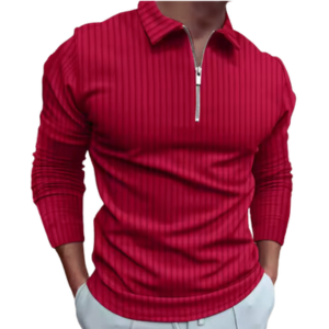 Foreign Trade OEM Solid Color Striped Zipper Long Sleeved Polo Shirt for Men