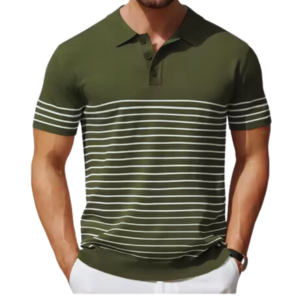 Casual Golf Shirts Short Sleeve Striped Knit Polo Knitted Fabric Digital Printing Print Pattern Shirt