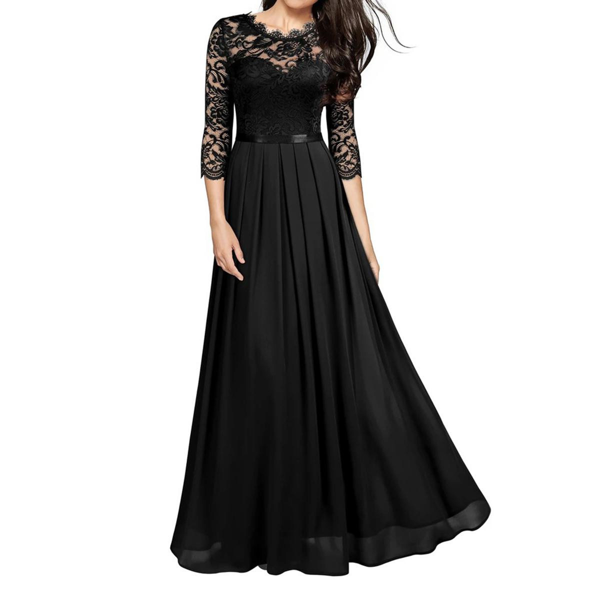 Women Dress 3/4 Sleeve O Neck 3/4 Sleeve A-Line Long Dress