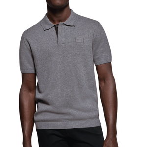 Grey-Marl Short-Sleeve Knitted Polo Shirt