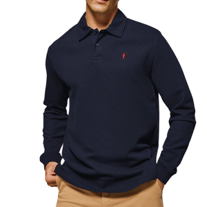 Navy-Blue Long-Sleeve Polo Shirt with Two Buttons