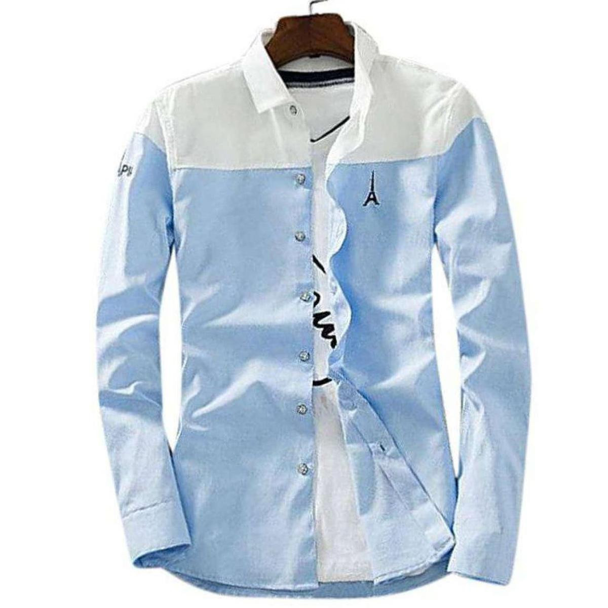 Sky Blue Cotton Long Sleeve Shirt For Men - Denim Shirt For Men