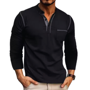 Men's Long Sleeve Foreign Trade Men's Henley T-Shirt Custom Wholesale