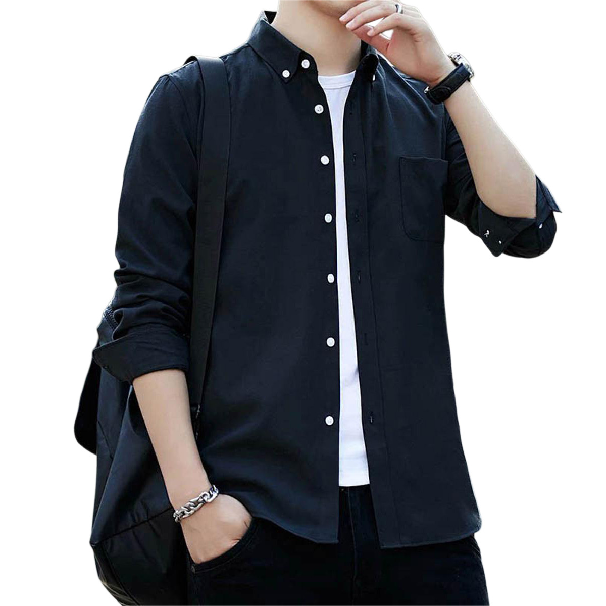 New Long Sleeve Casual Shirt for Men - navy blue