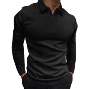 Cross-Border European and American Wish Men's New Foreign Trade Solid Color Long Sleeve V-neck Polo Shirt