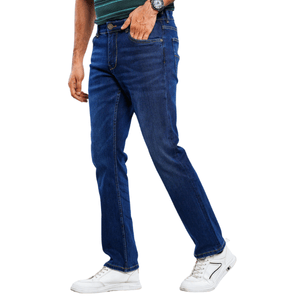 Dark Cobalt Blue Dobby Slim Fit Jeans For Men's