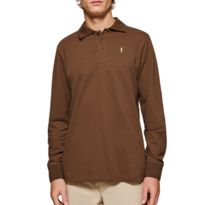 Three Buttons Brown Long-sleeve Polo Shirt