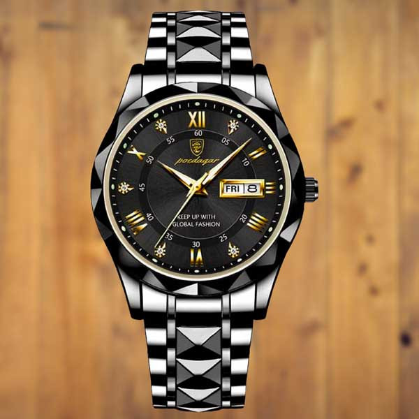 POEDAGAR 615 New Luxury Fashion Luminous Date  OLEVS 2859 Men Quartz Watch Price in BangladeshWeek Quartz Men's Watch - Full Black Color Watch