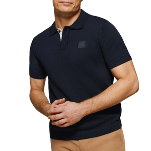 Navy-Blue Short-Sleeve Knitted Polo Shirt