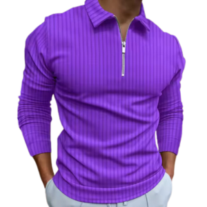 Foreign Trade OEM Solid Color Striped Zipper Long Sleeved Polo Shirt for Men