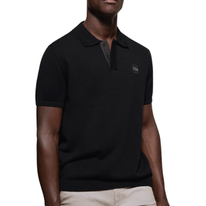 Black Short-Sleeve Knitted Polo Shirt