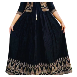 Stitched Grown China Linen | Screen Print Long Gown For Women