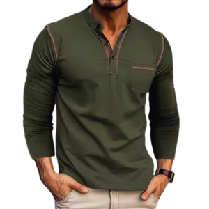 Men's Long Sleeve Foreign Trade Men's Henley T-Shirt Custom Wholesale