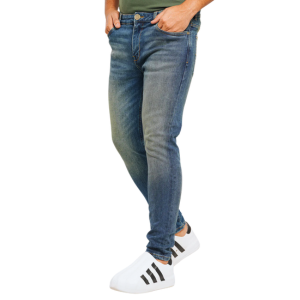 Carrot Fit Vintage Blue Dobby Jeans For Men's