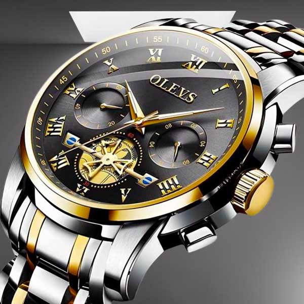 OLEVS 2859 Men's Quartz Wrist watch Fashion Business Stainless Steel Watch Black