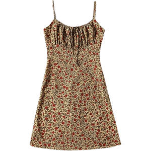 Omoone Women's Floral Low-Cut Square Neck Tie Bodycorn Dress