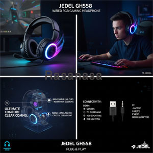 Jedel GH558 Wired RGB Gaming Headphone with Noise Cancelling Mic