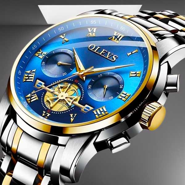 OLEVS 2859 Men's Quartz Wrist watch Fashion Business Stainless Steel Watch Blue & Gold