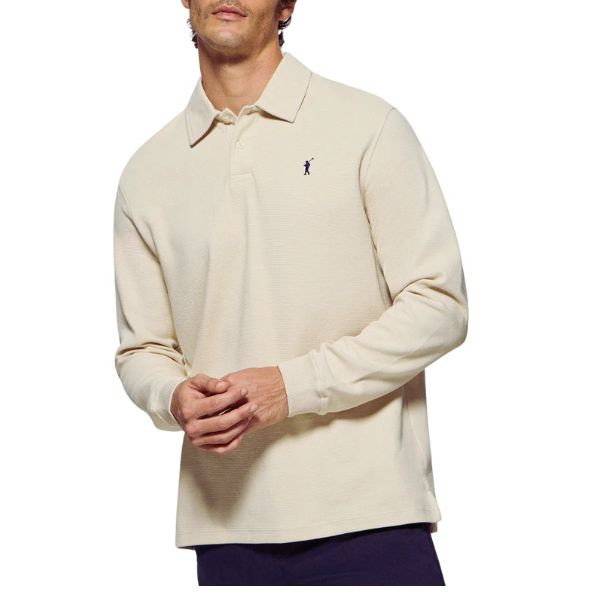 Beige Long-Sleeve Polo Shirt With Two Buttons