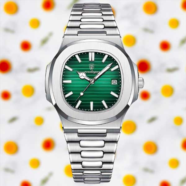 POEDAGAR 613 Luminous Luxury Quartz Fashion Watch For Men - Silver Green Color Watch