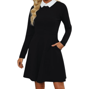 Elegant Vintage Cotton Casual Floral Print Work Party Peter Pan Collar A-Line Dress For Women's